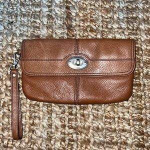 Fossil brown leather wristlet